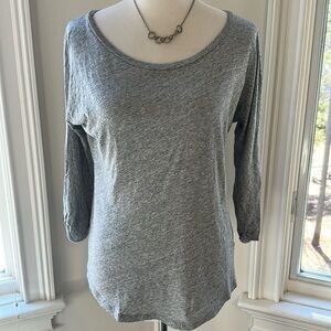 J Crew Grey Vintage Cotton Boat Neck Tee, 3/4 Sleeves, Like New, Size Small